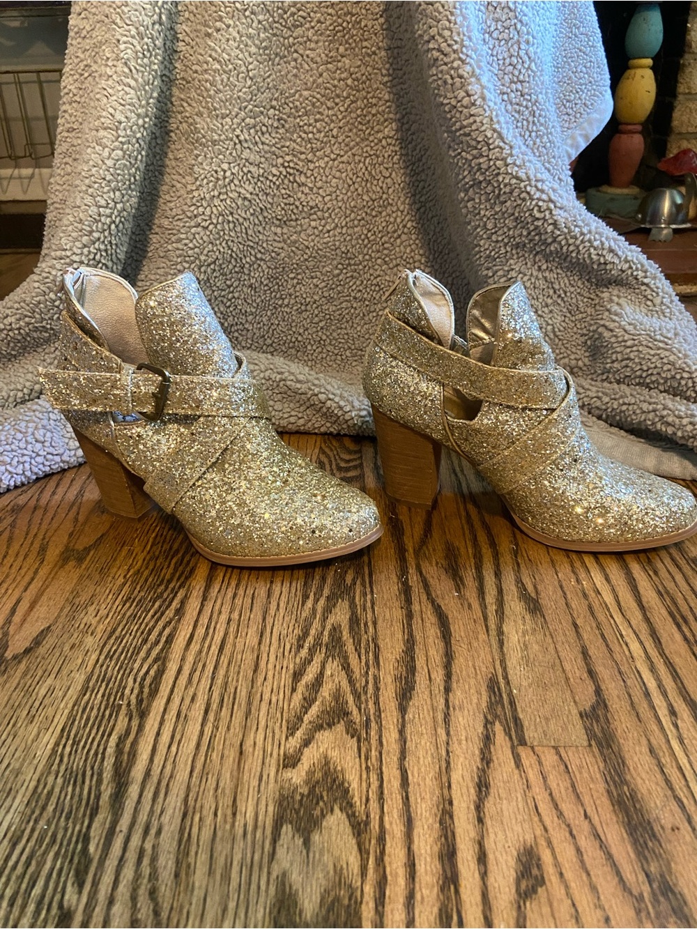 Very G Glitter Wrap Buckle Ankle Booties - Gold